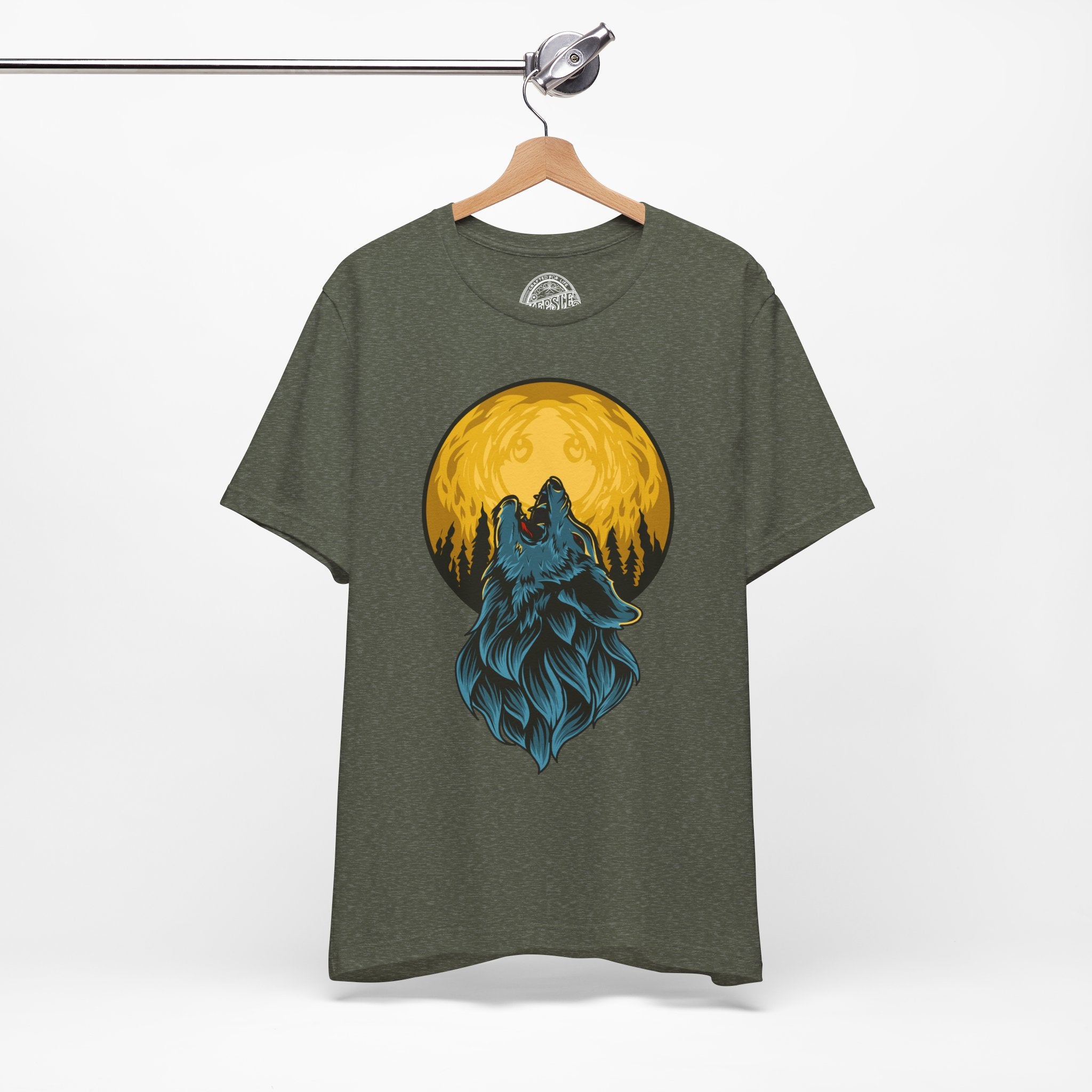 Night Wolf Graphic Tee- Heather Military Green